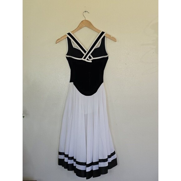 Curtain Call Dance Costume Dress Womens Size ASM Small Black Velvet With White - Picture 4 of 11